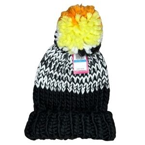 Vince Camuto Black and White Multi Color Pompom Knitted Hat NWT